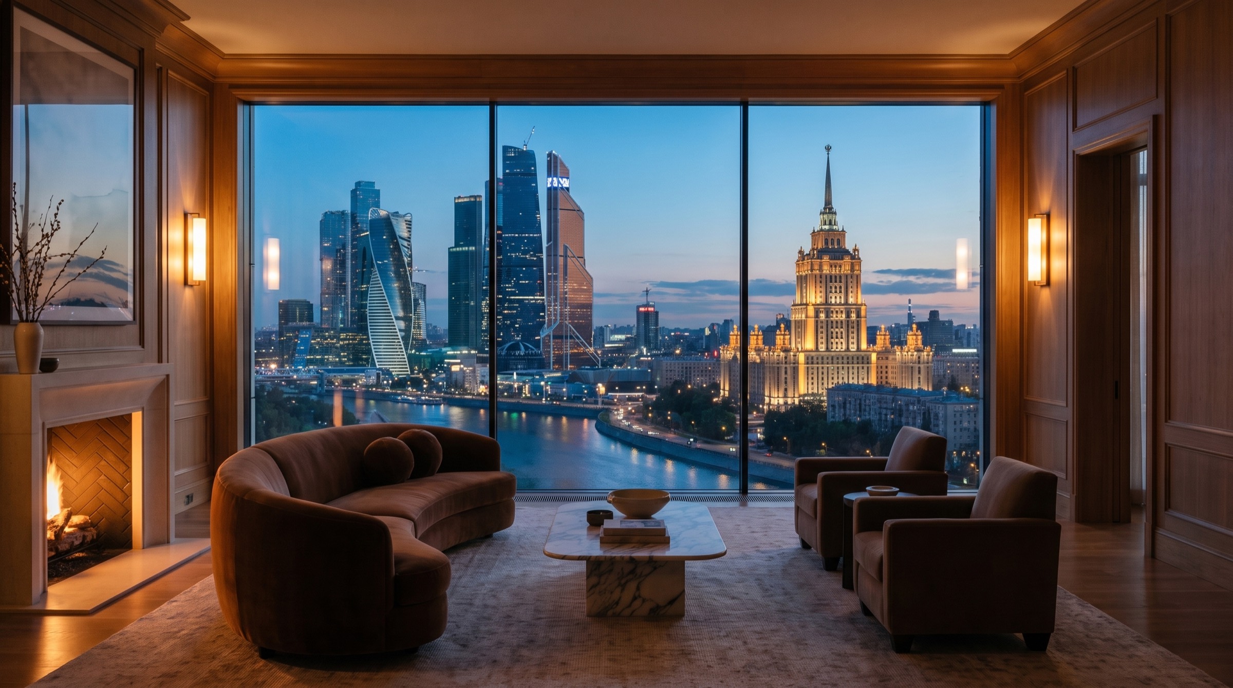 Гостиная с видом на Москва-Сити и гостиницу «Украина»